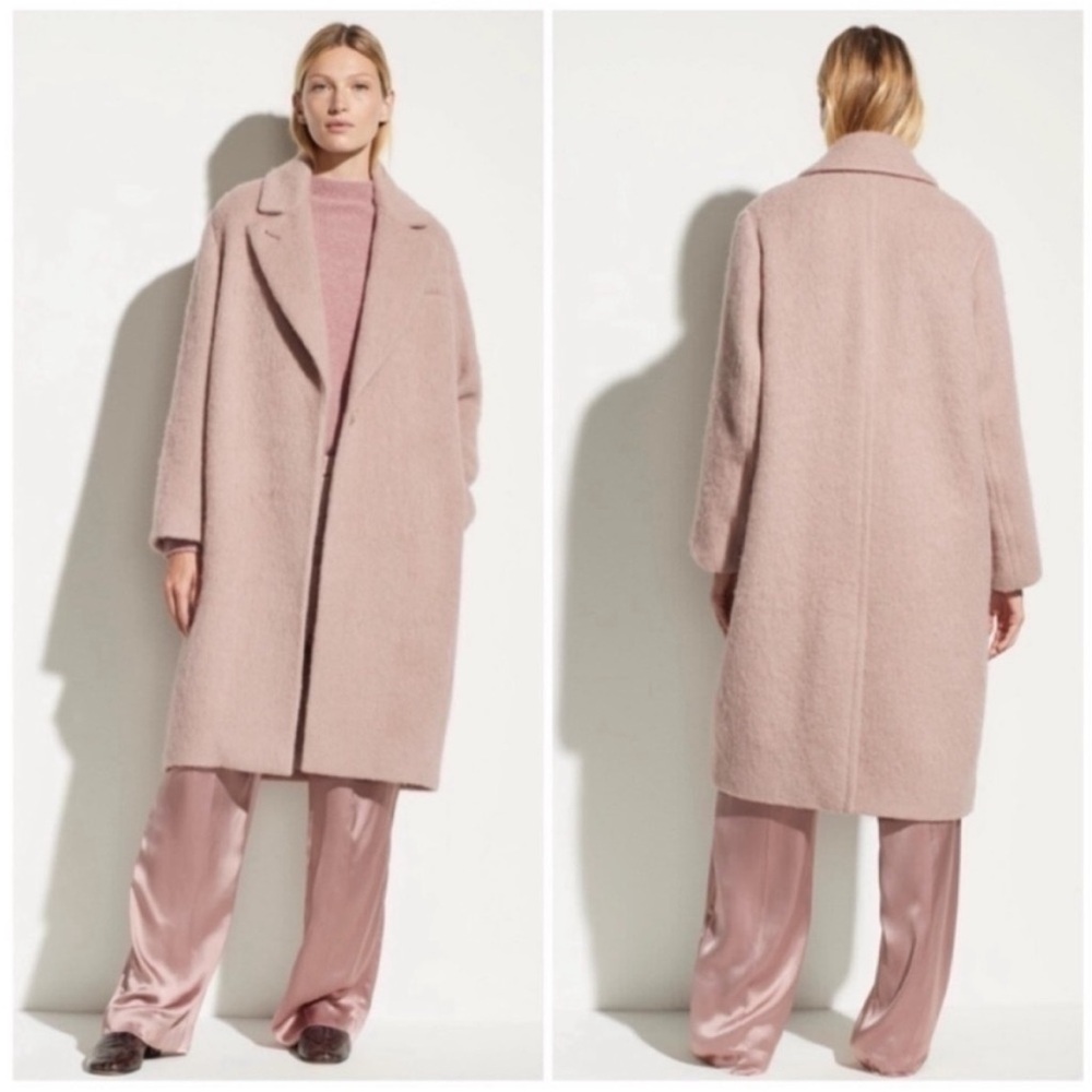 Vince Textured Wool Alpaca Long Coat Mauve Orchid Pink